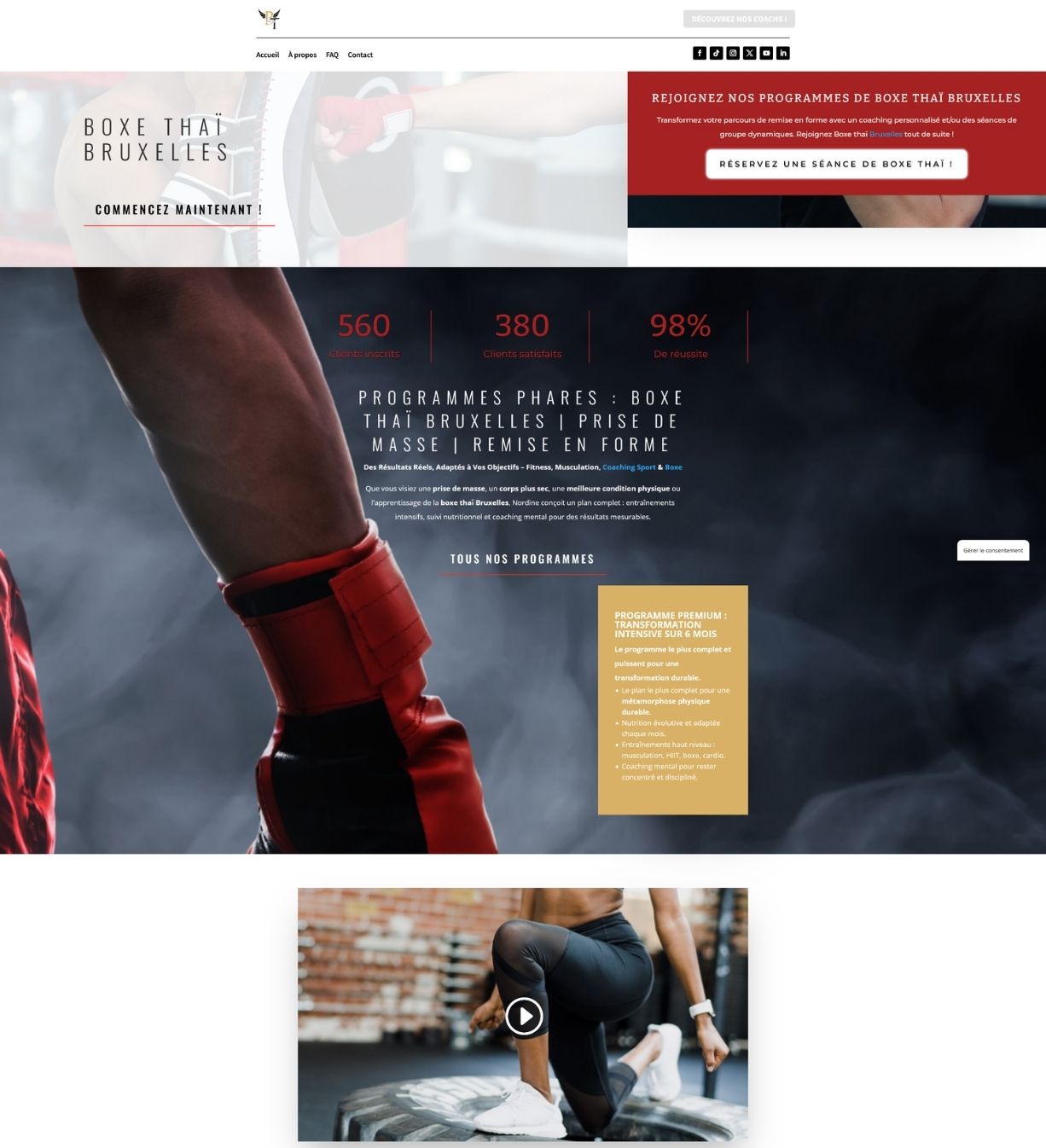 Site vitrine SEO-friendly pour le coaching et les cours de boxe thaï à Bruxelles