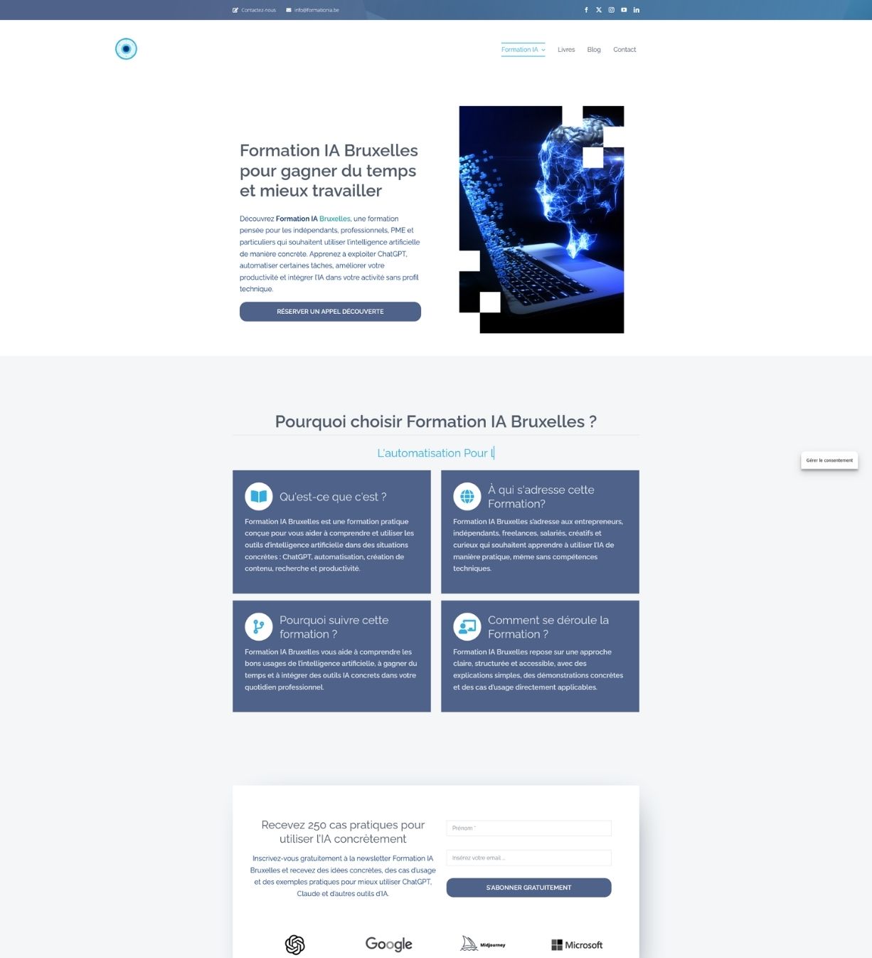Site vitrine SEO-friendly pour une offre de formation en intelligence artificielle à Bruxelles