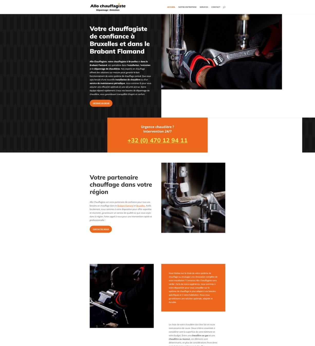 Site vitrine SEO local pour les services de chauffage et dépannage en Belgique