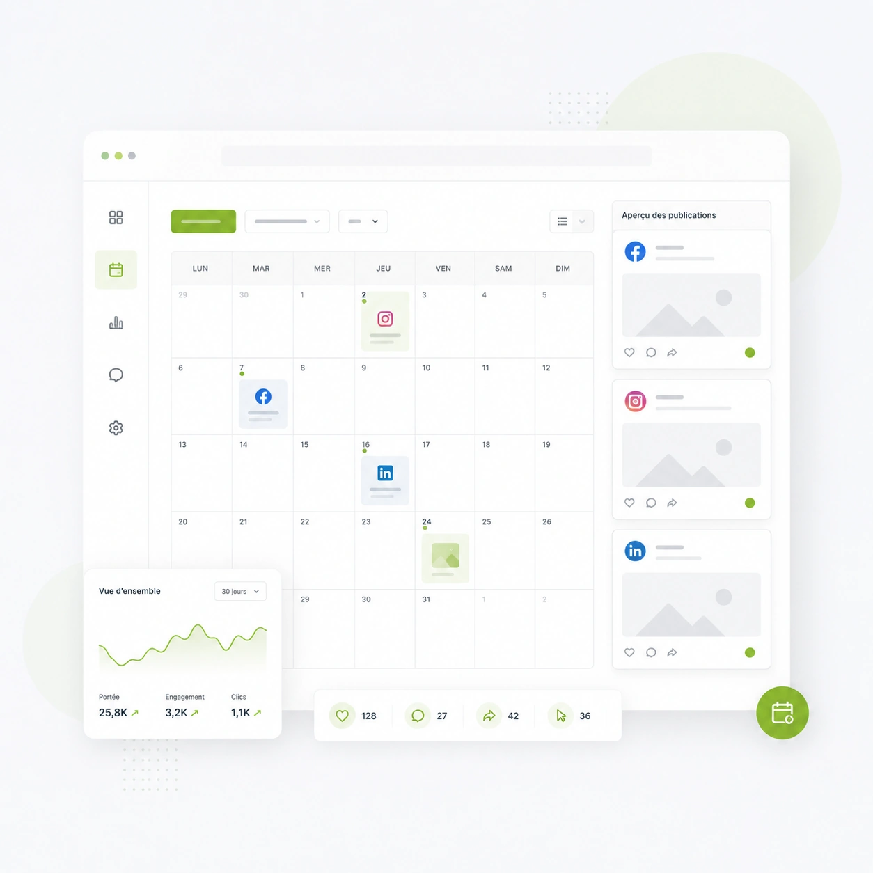 Calendrier de publication social media pour gérer Facebook Instagram et LinkedIn