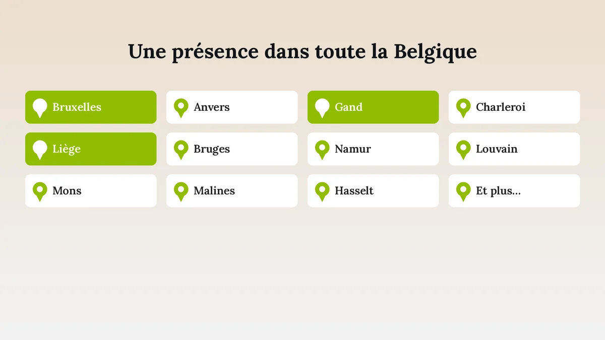 Présence en référencement local dans les villes de Belgique