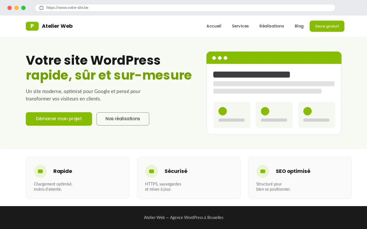 site-wordpress-professionnel-mockup-navigateur-bruxelles Mockup d'un site WordPress professionnel, rapide et responsive, conçu par Push Digi, agence WordPress à Bruxelles