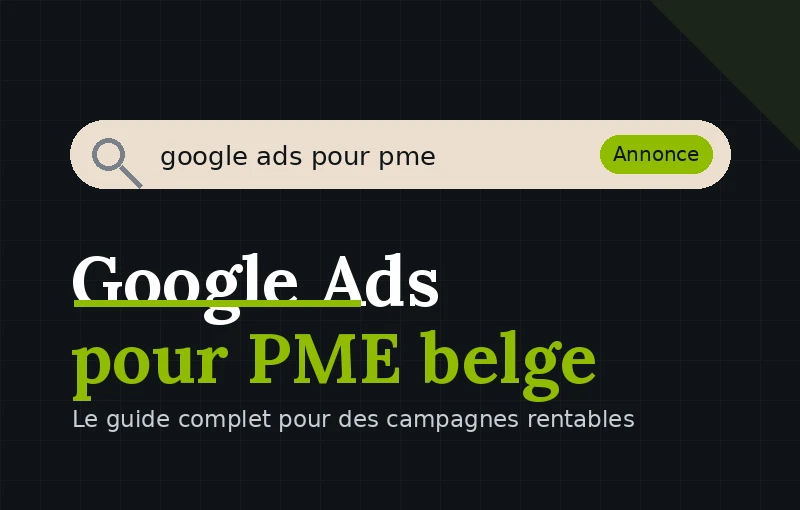 Google Ads pour PME belge : barre de recherche avec annonce sponsorisée, charte Push Digi