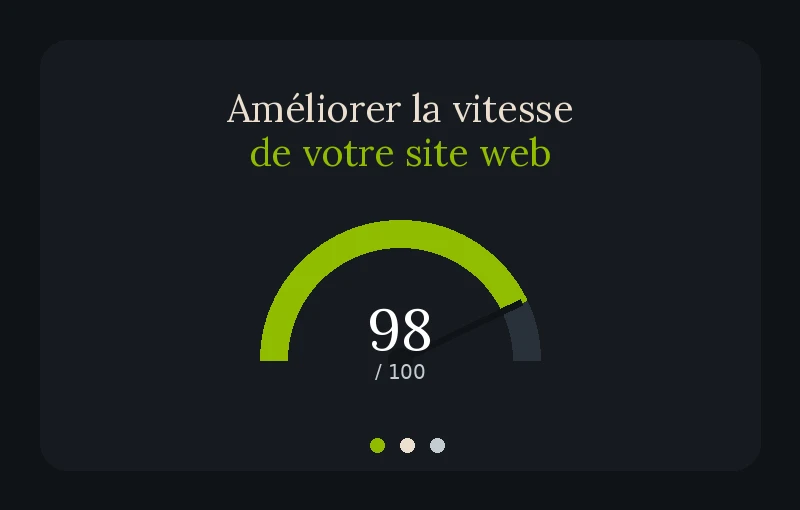 Jauge de performance affichant un score de 98 sur 100 pour la vitesse d'un site web