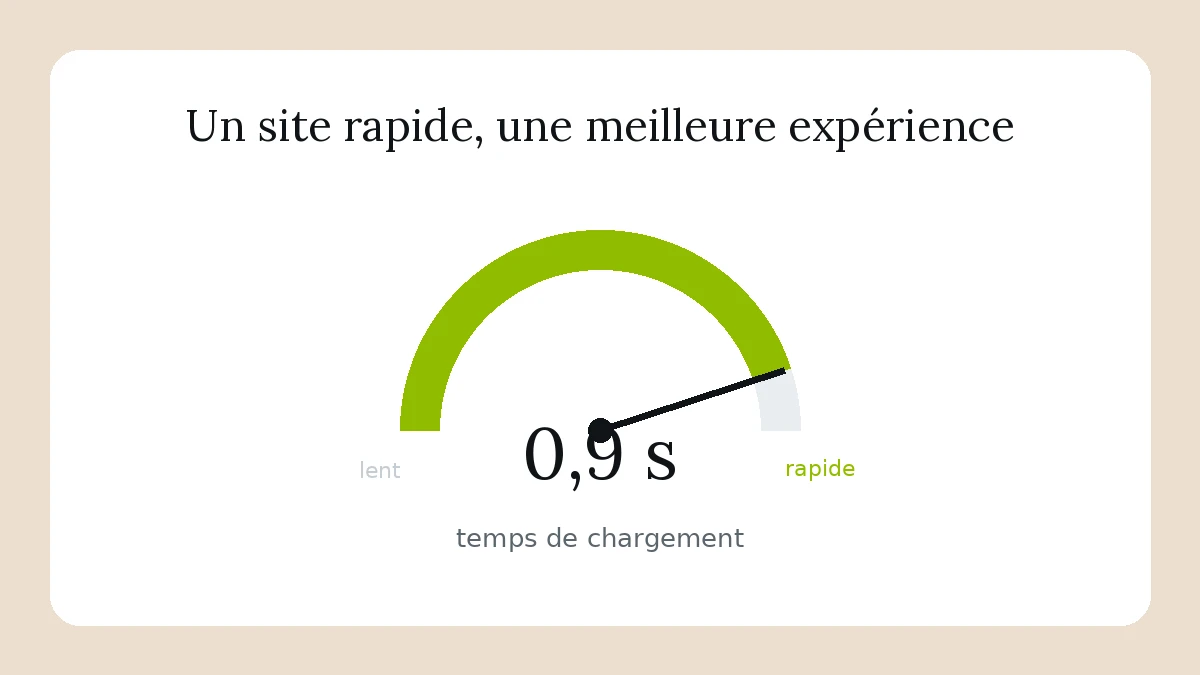 Compteur de vitesse indiquant un temps de chargement de 0,9 seconde pour un site web rapide
