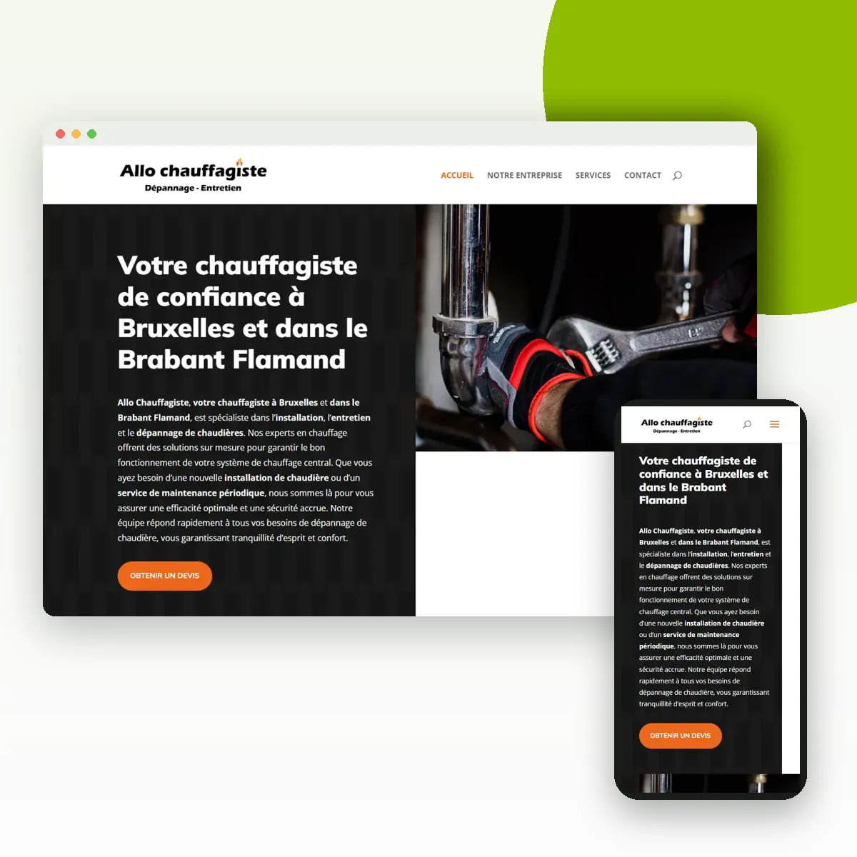 Site internet de Allo Chauffagiste sur ordinateur et mobile, réalisé par Push Digi Site internet de Allo Chauffagiste sur ordinateur et mobile, réalisé par Push Digi