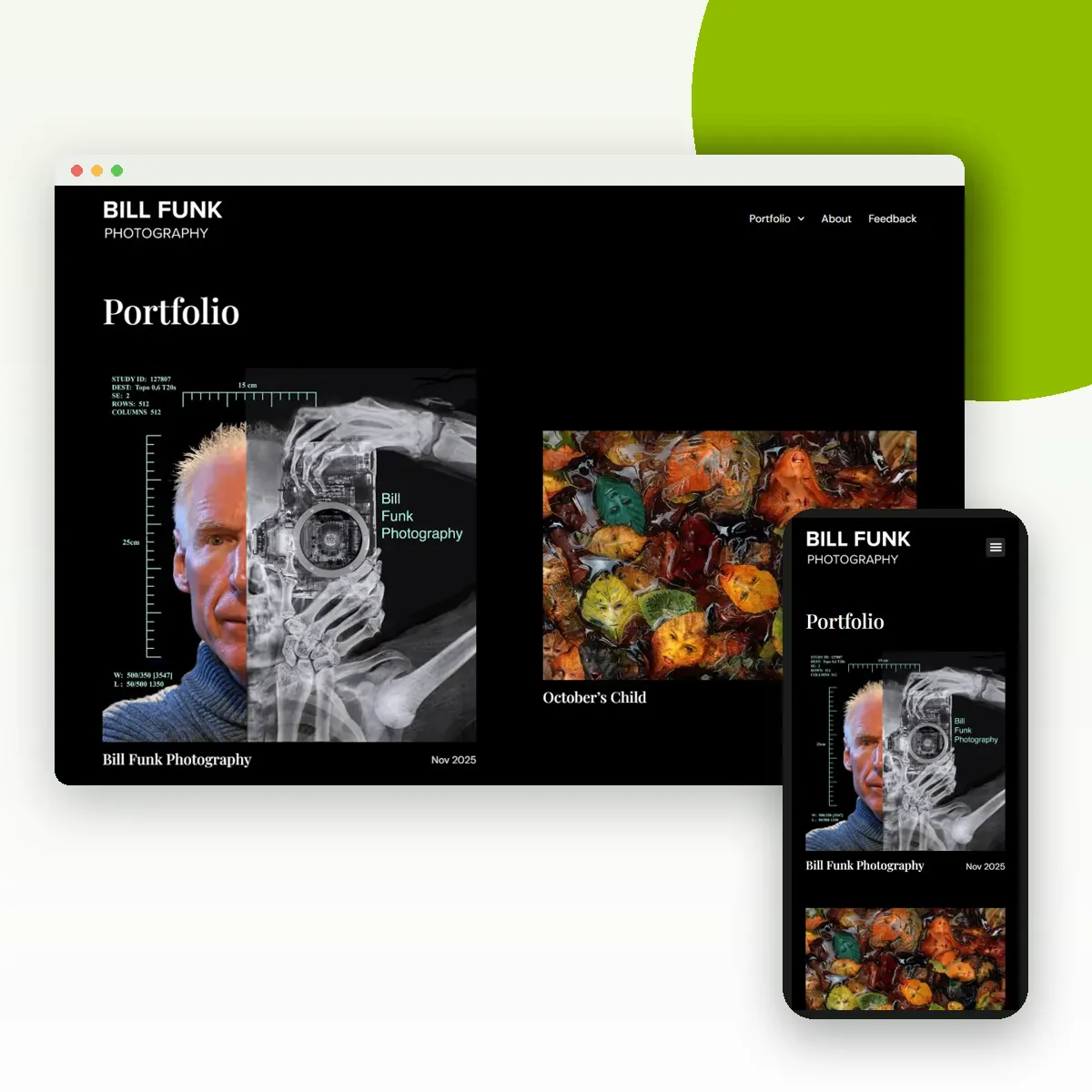 Site internet de Bill Funk Photography sur ordinateur et mobile, réalisé par Push Digi Site internet de Bill Funk Photography sur ordinateur et mobile, réalisé par Push Digi