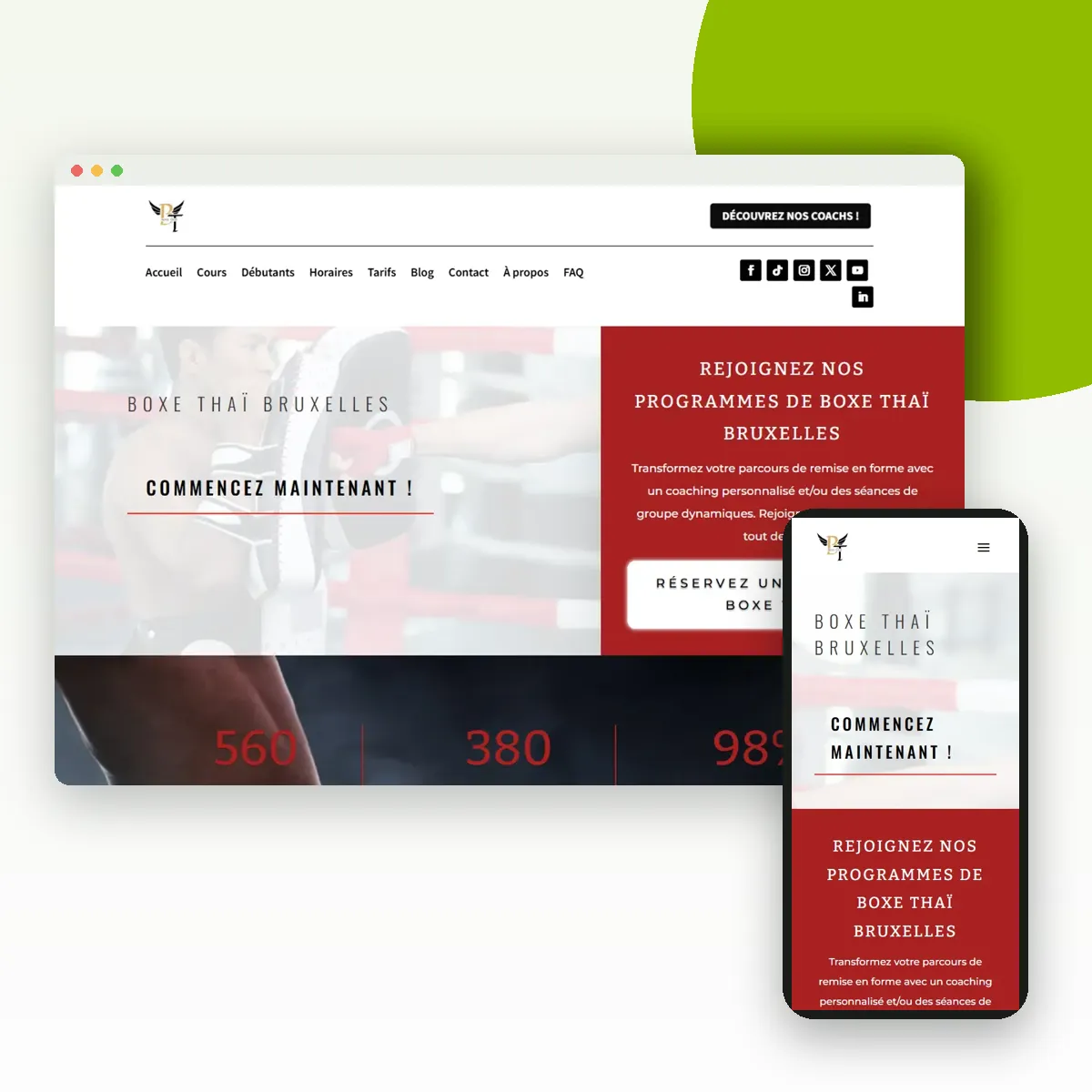 Site internet de Boxe Thaï Bruxelles sur ordinateur et mobile, réalisé par Push Digi Site internet de Boxe Thaï Bruxelles sur ordinateur et mobile, réalisé par Push Digi