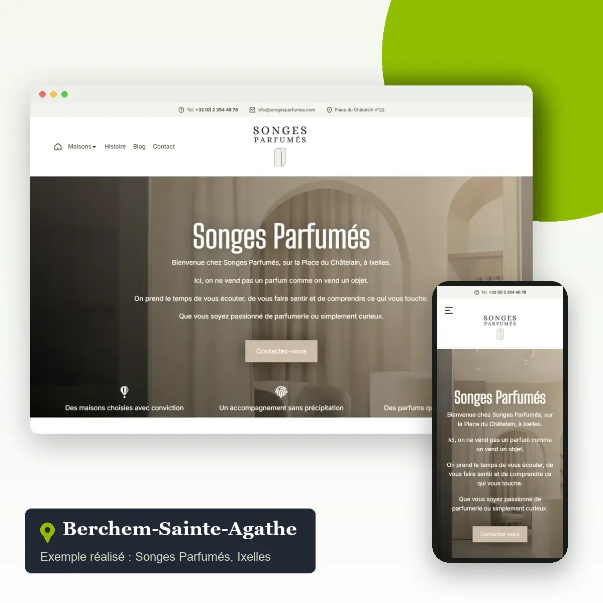 Création de site internet à Berchem-Sainte-Agathe : exemple de site vitrine pour une boutique de quartier, Songes Parfumés