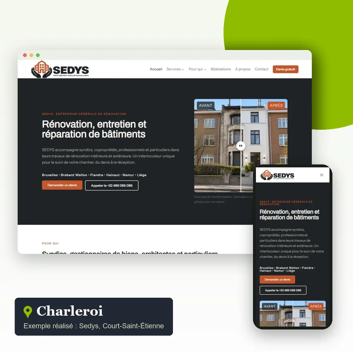 Création de site internet à Charleroi : exemple du site d’une entreprise de rénovation wallonne réalisé par Push Digi