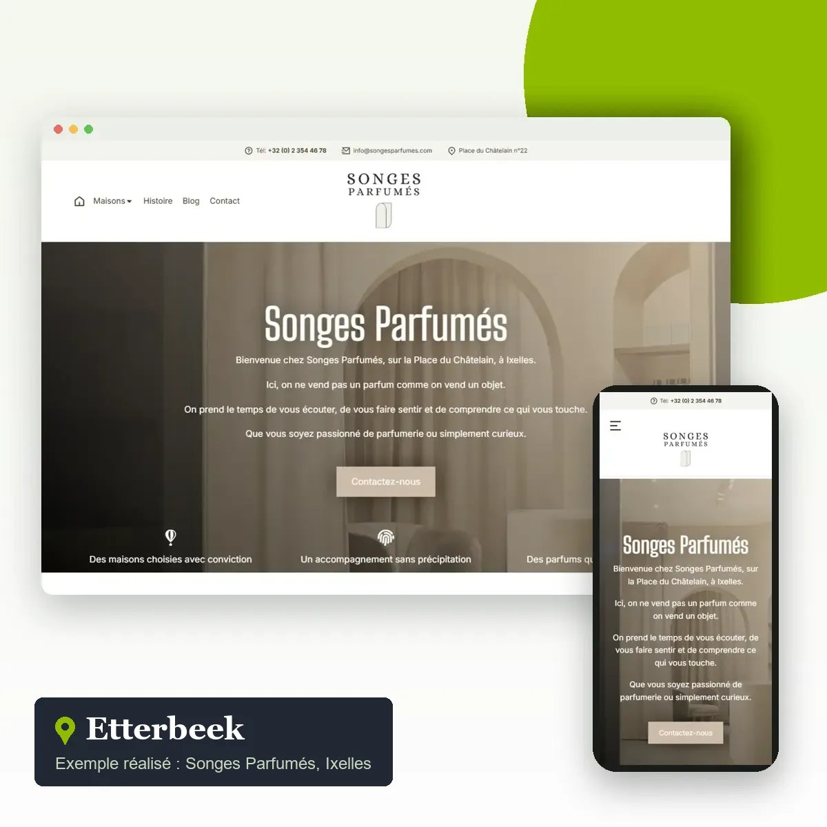 Création de site internet à Etterbeek : exemple du site de Songes Parfumés, parfumerie de quartier dans la commune voisine d’Ixelles