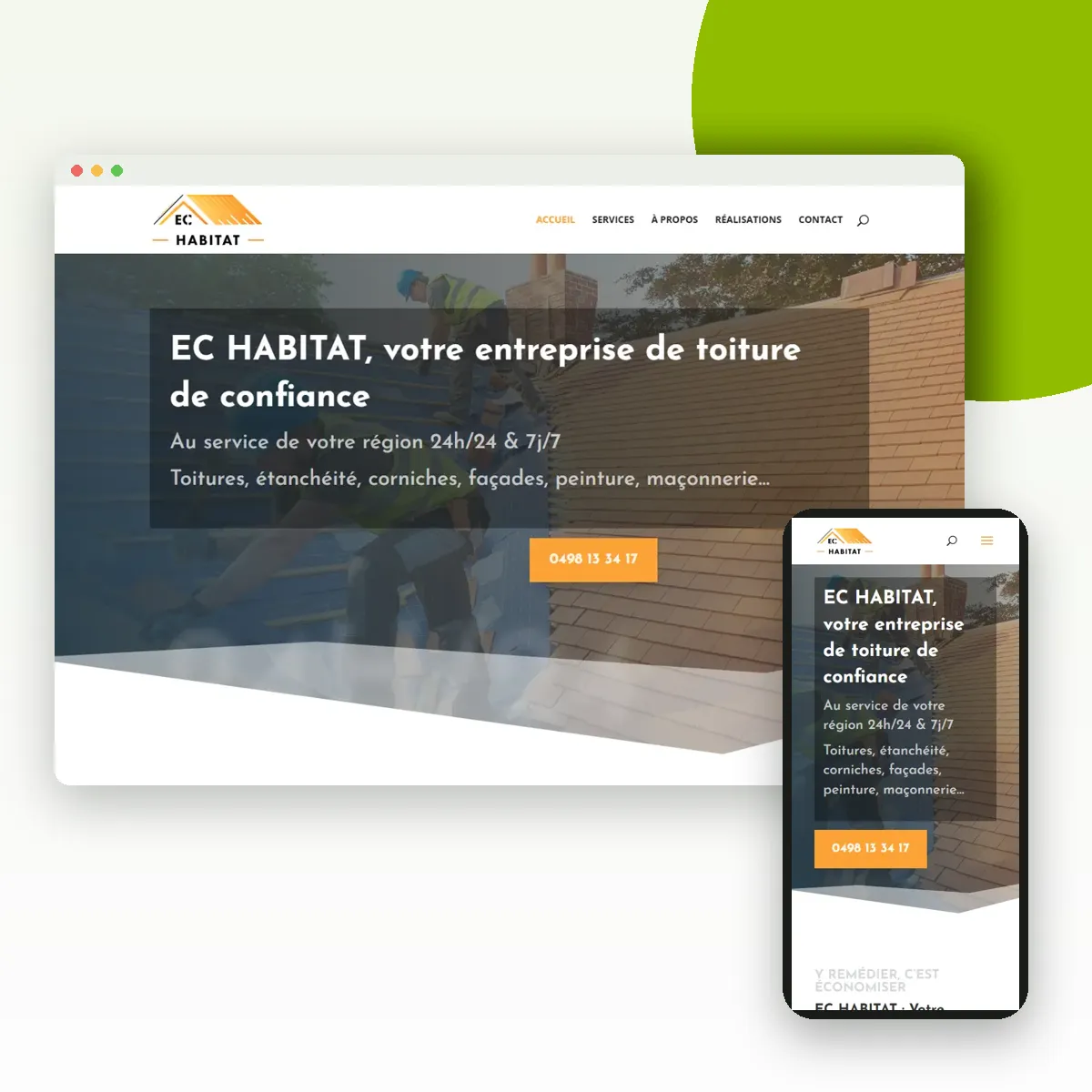 Site internet de EC Habitat sur ordinateur et mobile, réalisé par Push Digi Site internet de EC Habitat sur ordinateur et mobile, réalisé par Push Digi