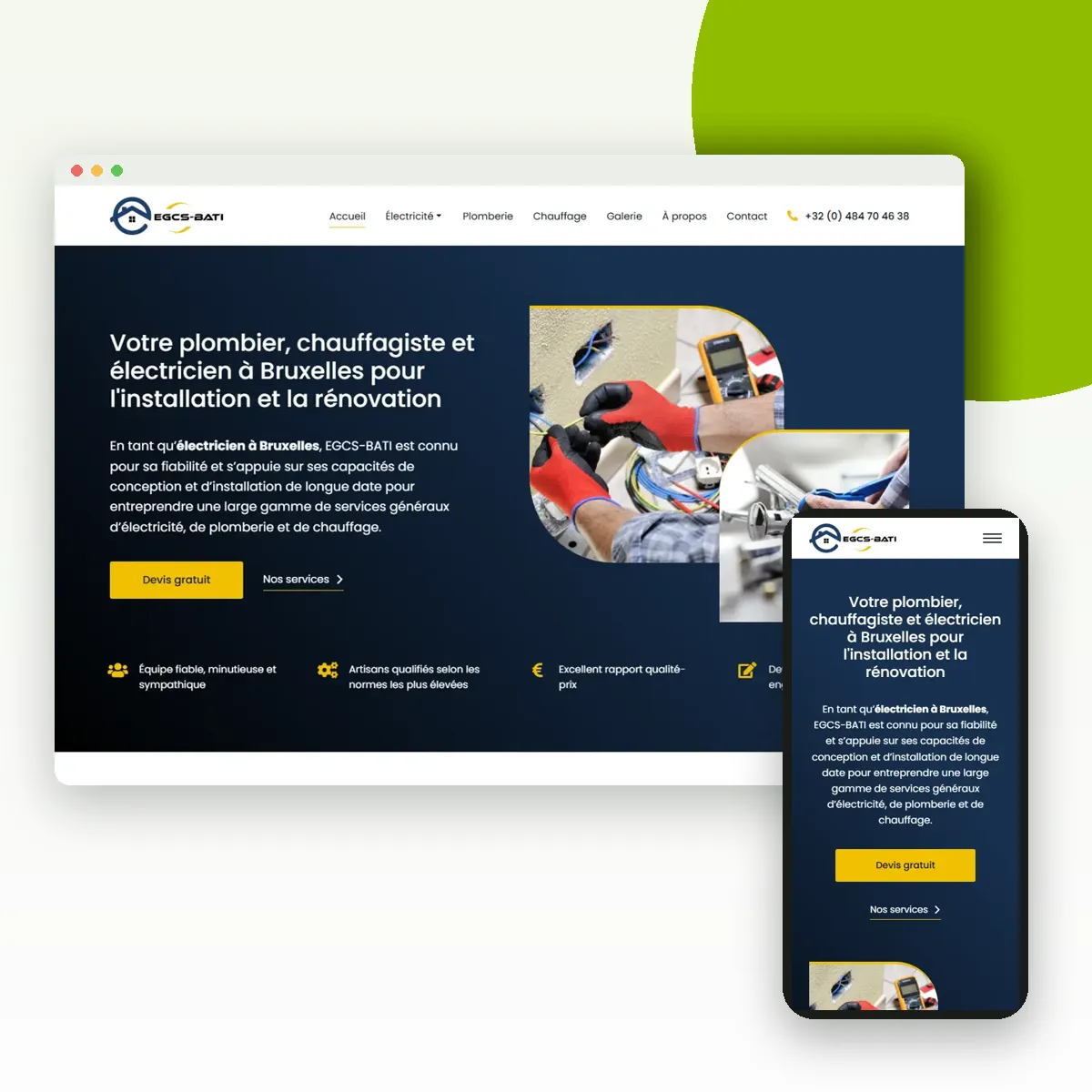 Site internet de EGCS-BATI sur ordinateur et mobile, réalisé par Push Digi