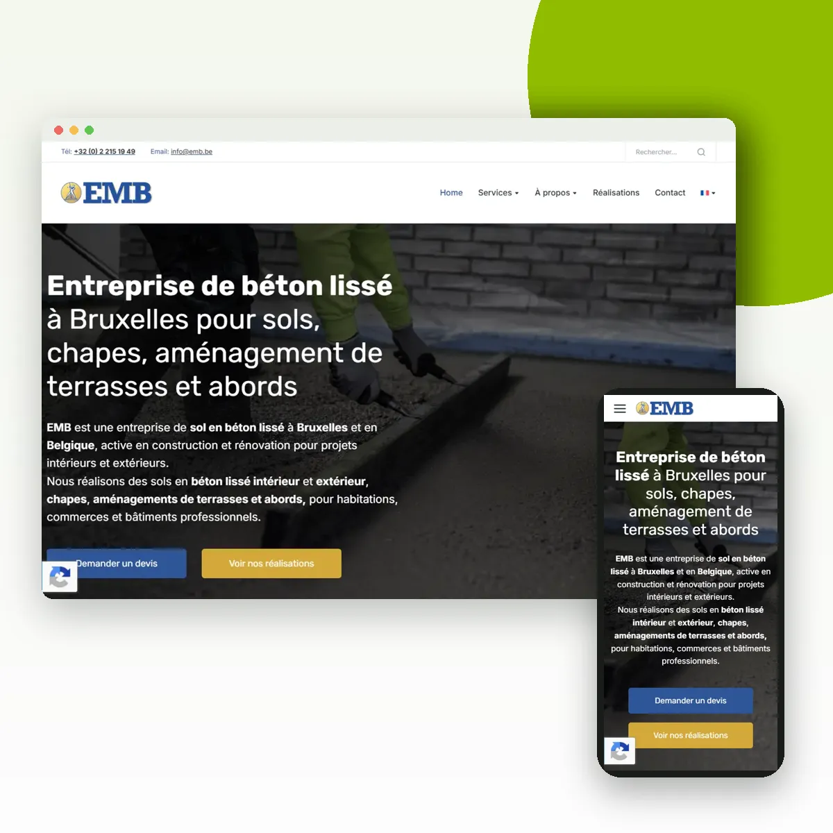 Site internet de EMB (Entreprises Miot) sur ordinateur et mobile, réalisé par Push Digi