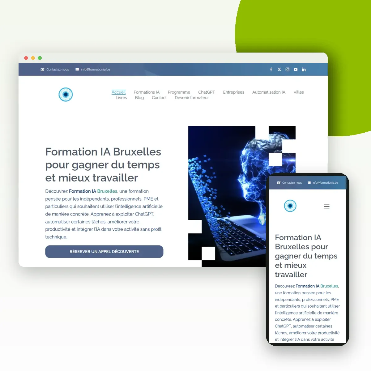 Site internet de Formation IA sur ordinateur et mobile, réalisé par Push Digi