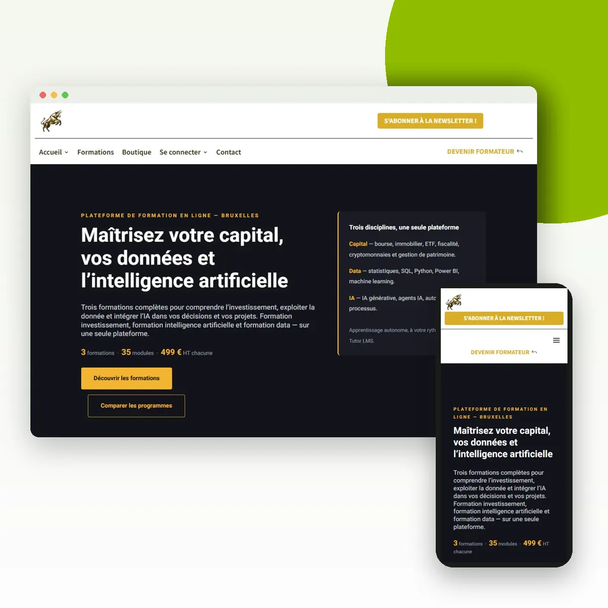 Site internet de Gestion du Capital sur ordinateur et mobile, réalisé par Push Digi