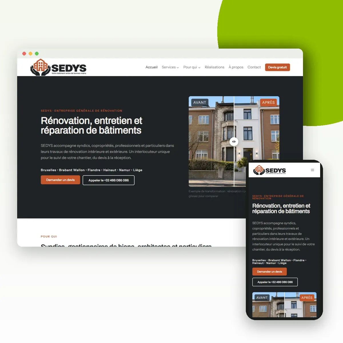 Site internet de Sedys sur ordinateur et mobile, réalisé par Push Digi