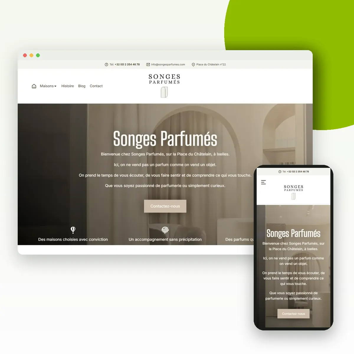 Site internet de Songes Parfumés sur ordinateur et mobile, réalisé par Push Digi Site internet de Songes Parfumés sur ordinateur et mobile, réalisé par Push Digi