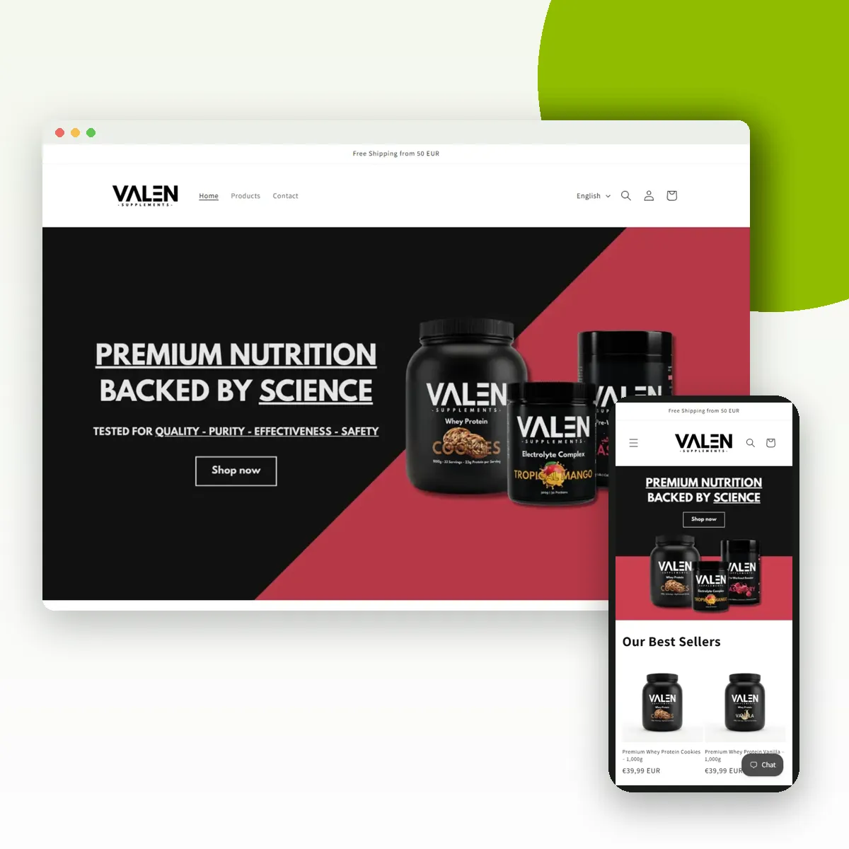 Site internet de VALEN Supplements sur ordinateur et mobile, réalisé par Push Digi Site internet de VALEN Supplements sur ordinateur et mobile, réalisé par Push Digi